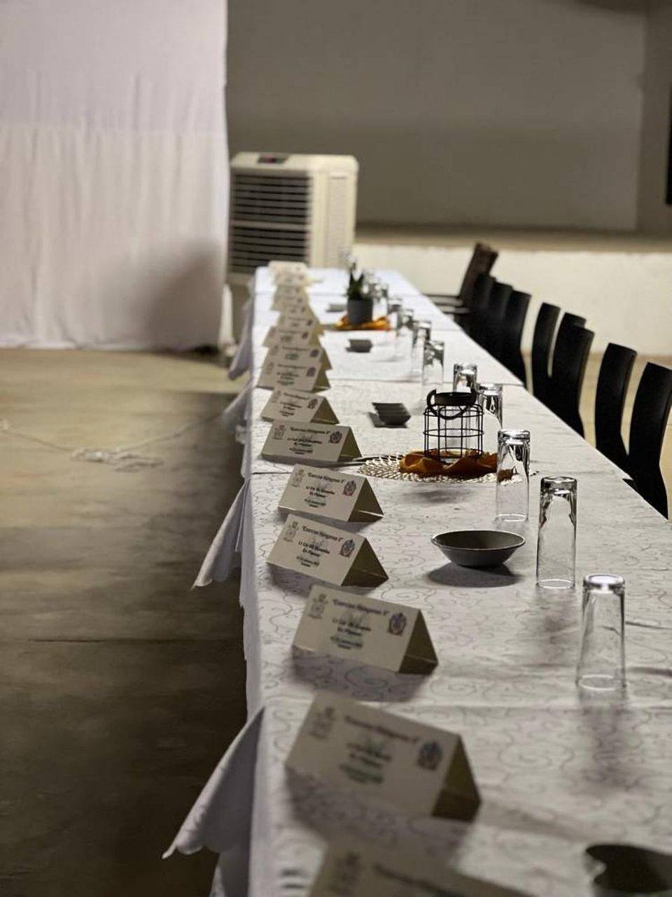 Place settings in the conference hall