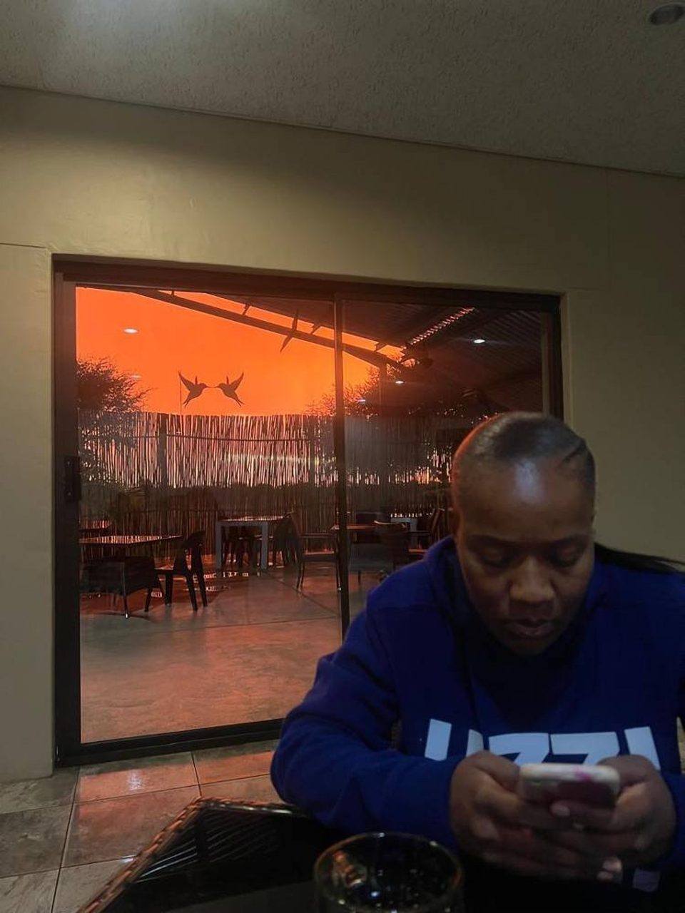 Kalahari sunset through the restaurant window